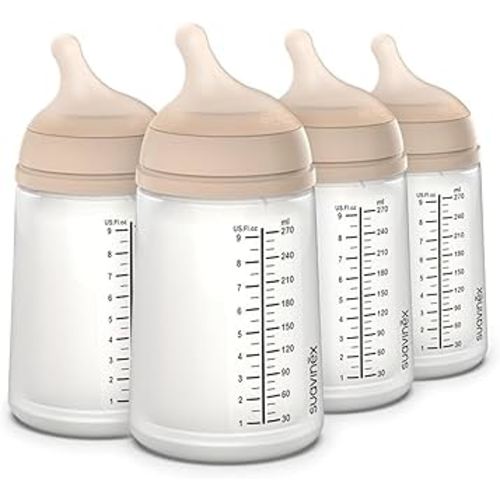 Suavinex Zero Zero Anti Colic Baby Bottle, No 1 Spanish Baby Bottle Brand, Minimizes Bottle Rejection & Nipple Confusion, Perfect for Breastfeeding Babies 4 Pk 9 oz, Light Tone, Medium Flow