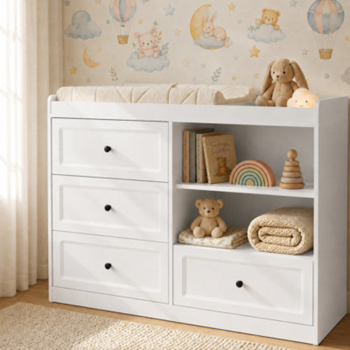 Latitude Run® Baby Changing Table Dresser With 4 Drawers & Adjustable Shelf, Wooden Baby Diaper Changing Station | Wayfair