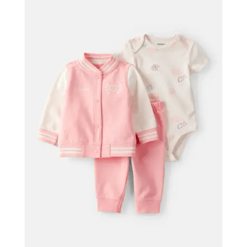 Baby Girl 3-Piece Varsity Freshman Little Jacket Set - Pink/White | Carter's