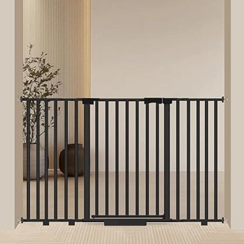 Extra Wide Baby Gate Fits 30-63 Inch Wide Opening, Toddler Pet Gate for Stairs Doorways Hallways Indoor, Walk Thru Large Long Dog Gates Pressure Mounted White