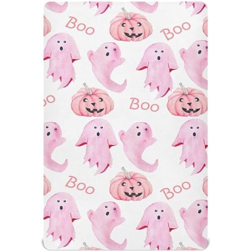 Halloween Ghosts Pink Crib Sheets Soft Breathable Fitted Baby Crib Sheets Mattress Cover for Girl Boys, 52" x 28" x 9"