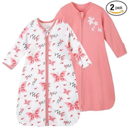 Yoofoss Baby Sleep Sack 6-12 Months Long Sleeve Wearable Blanket Baby 100% Cotton 2-Way Zipper 0.5 Tog Infants Sleeping Sack, Lightweight(Medium)