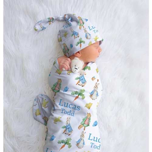 Bunny Swaddle, Easter Gift For Newborn, Personalized Baby Boy Swaddle, Custom Swaddle Blanket, Rabbit Baby Shower Gift, Excepting New Mom