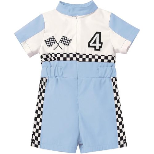 IBTOM CASTLE Baby Race Car Driver Outfit Boys Girls 1st 2nd Birthday Cake Smash Photoshoot Clothes Short Sleeve Racer Romper