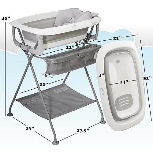 Primo SquishSplash Collapsible Baby Bath & Folding Stand With Ergonomic Infant Cushion for Newborns & Toddlers - Complete Bathing Station - Compact Space Saving Design, Ages 0-24 Months