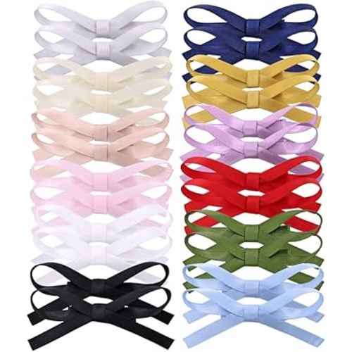 24 PCS Small Hair Ribbon Bow Fully Lined Clips for Girls Women Toddler Baby Youth Playful Hairpins Decoration Satin Bows (24 PCS Multicolors)