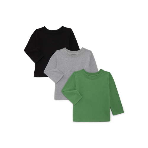 Garanimals Baby Boys Solid Tee with Long Sleeves, 3-Pack, Sizes 0M-24M