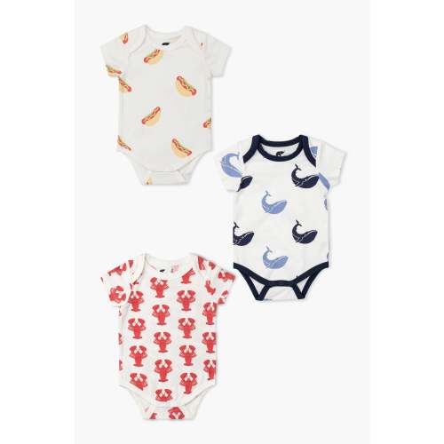 Monica + Andy 3-Pack Short Sleeve Bodysuits. Color Red/Blue. Size Newborn