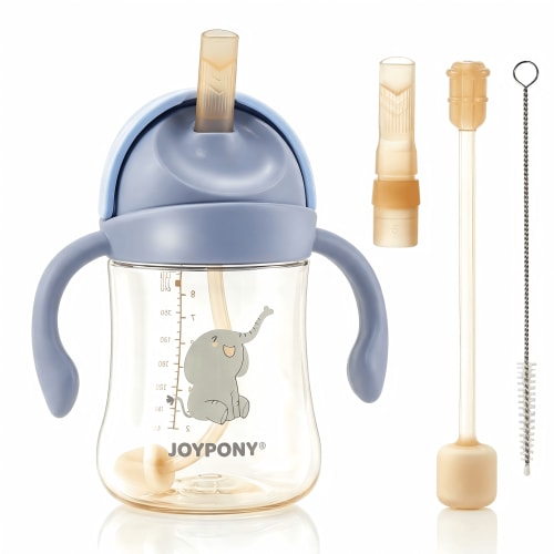 Joypony Sippy Cups with Weighted Straw, Leak-Proof, Easy to Clean, for Toddlers 1-3 Years, 9 oz, Blue