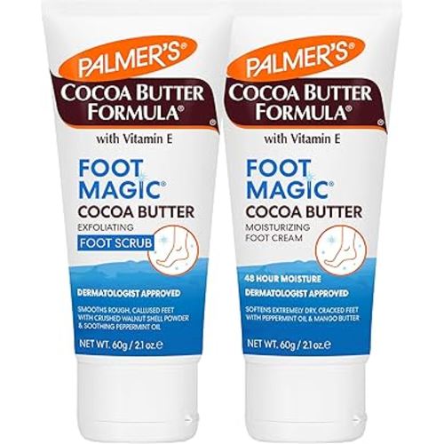 Palmer's Cocoa Butter Formula Foot Magic Bundle, Exfoliating Foot Scrub and Moisturizing Foot Cream for Dry, Cracked Heels (2 x 2.1 oz Tubes)