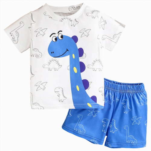 UAYOTSE Toddler Baby Boy Summer Clothes Set 6 12 18 24 Months 2T 3T 4T Tractor Letter Print Short Sleeve T-Shirt Elastic Waist Solid Shorts Outfit Sets,Sizes 6-9 Months