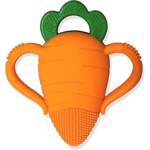 RaZbaby Carrot Teether – Gentle Relief & Sensory Development Support with Safe, Food-Grade Silicone; Nature-Inspired Texture Soothes Sore Gums; 100% BPA-Free Teething Toy for All Ages