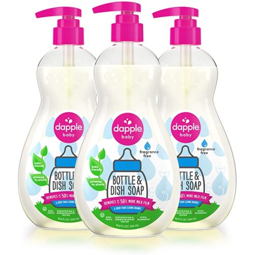 Dapple Baby, Bottle and Dish Soap Dish Liquid Plant Based Hypoallergenic 1 Pump Included, Packaging May Vary, Fragrance Free, 50.7 Fl Oz, (Pack of 3)