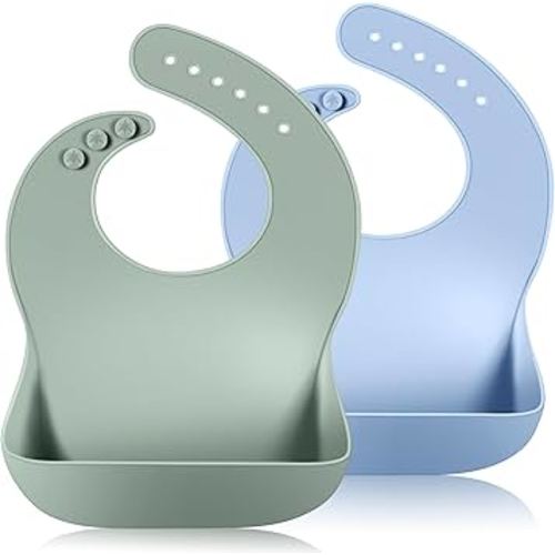 Vicloon Silicone Baby Bib, 2PCS Baby Weaning Bibs, Waterproof Baby Feeding Bibs Adjustable with Wide Food Catcher Pocket Unisex Toddler Bibs (Blue-Green) : Amazon.co.uk: Baby Products