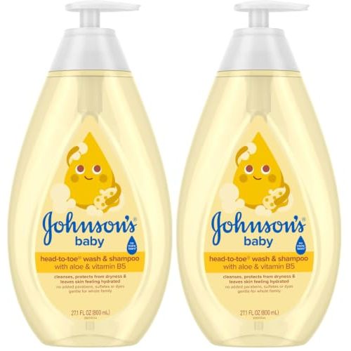 Johnson's Baby Head-To-Toe Baby Wash&Shampoo + Aloe&Vitamin B5, 2-in-1 Bath Wash Gently Cleanses Newborn's Delicate Skin&Hair,Hypoallergenic,No Added Parabens,Dyes-&Sulfates, 27.1 fl. Oz (Pack of 2)