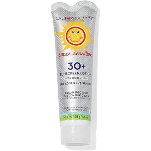 California Baby Super Sensitive SPF 30+ Sunscreen | Unscented | Mineral Based | Titanium Dioxide | Travel Size Baby Sunscreen for Face + Body | 1.8 oz