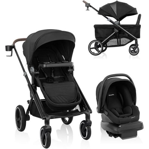 Transformer Stroller Wagon Travel System w/LiteMax NXT (Pitch Black)