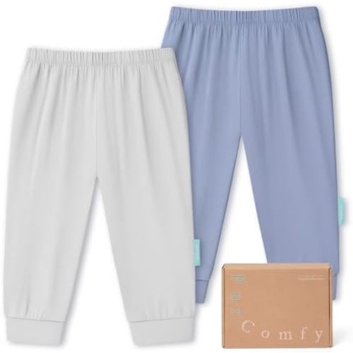 PurComfy Supersoft Baby Pants, 2-Pack Premium Bamboo Viscose Jogger Pants, Elastic Waist, Unisex 0-24 Months