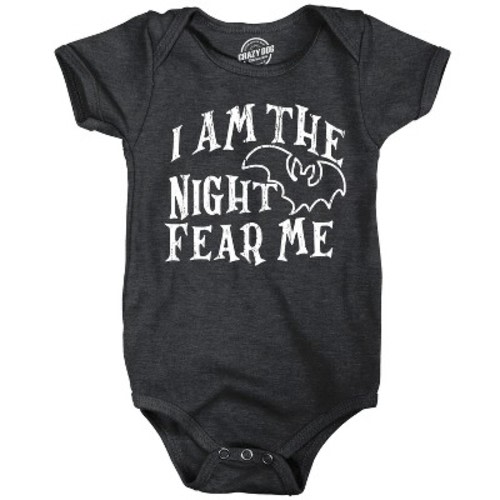 I Am The Night Fear Me Bodysuit Funny Halloween Scary Bat Jumper for Infants - Crazy Dog Baby Bodysuit For Halloween Season Black 6 Months