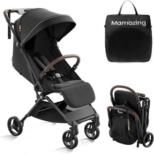 Mamazing Ultra Air Lightweight Baby Travel Stroller with Carbon Fiber Frame | Compact & Airplane-Friendly, One-Handed Fold, 11.6 lbs, UPF50+ Canopy, Under-Seat Basket, Organizer & Cushion Included, Jet