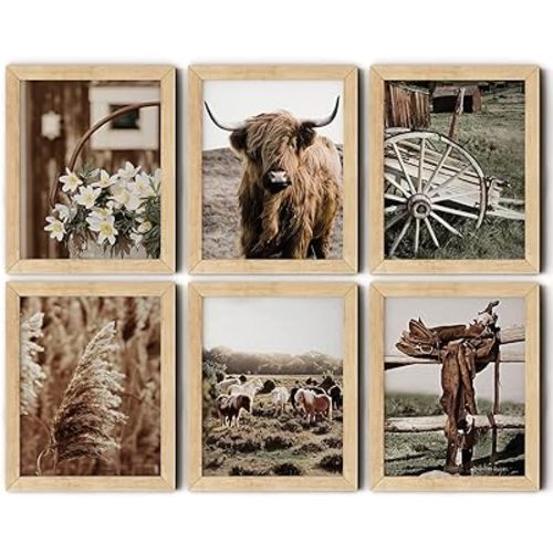 VICBOU Vintage Cute Cow Wall Art Cow Horse Decor Farmhouse Wall Decor Rustic Nature Western Boho Neutral Country Art Print Painting for Home Office Bedroom Bathroom Living Room, 8x10 6Pcs, Unframed