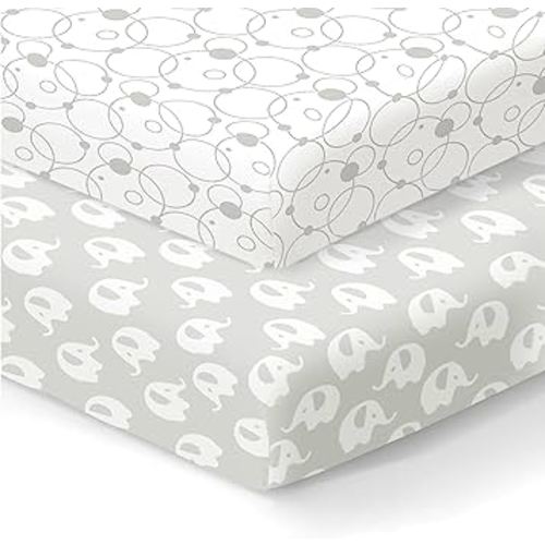 100% Organic Cotton Fitted Sheets for Graco Pack n Play, Babyletto, Pamo Babe, Hiccapop, Dream on Me, Evenflo, Baby Trend, Hygge Hush Portable/Mini Crib/Playards, Beka Bedside Bassinet 2 Pk