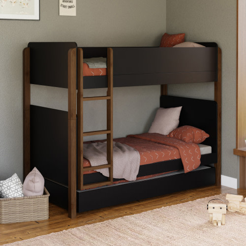 babyletto TipToe Bunk Bed - Black/Natural Walnut