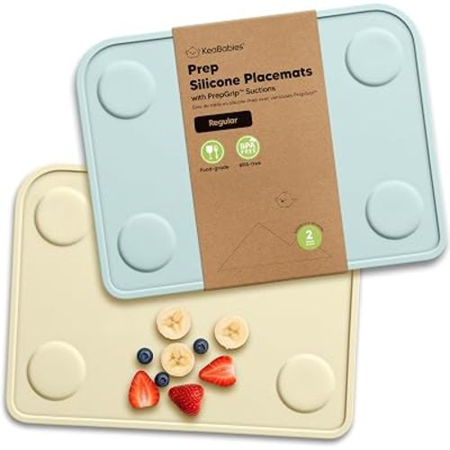 KeaBabies 2pk Silicone Placemats for Toddlers, Kids, 12x9 (Pastel Sky, S)