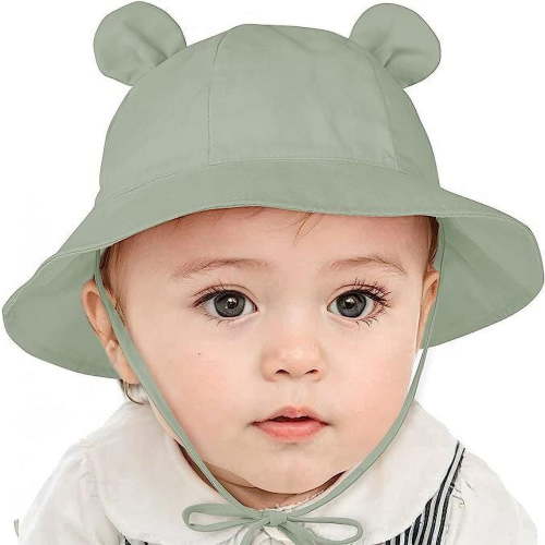 Wide Brim Hats Cute Baby summer Sun hat UPF 50+ toddler Adjustable bucket hats sun protective with Chin Strap for kids boys and girls green 3-6 Months
