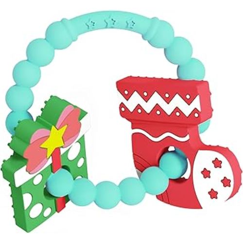 Christmas Baby Teething Ring Toys – Christmas Gift & Stocking Teethers for Newborns, Infants & Toddlers – Sensory Chew Bracelet for Teething Relief – Perfect Baby’s First Christmas Stocking Stuffers
