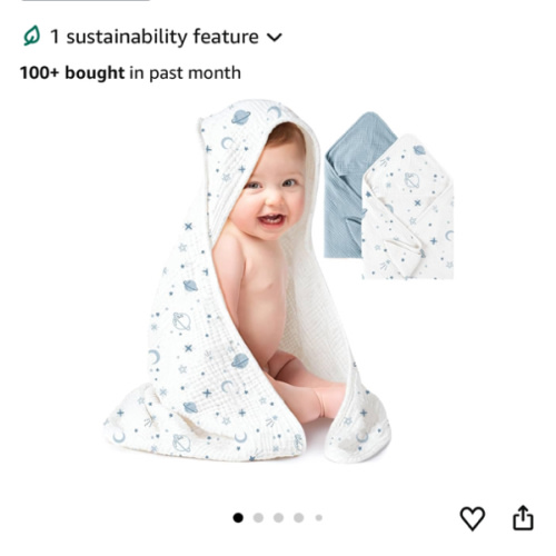 Konssy 2-Pack Muslin Hooded Baby Towels, 100% Cotton, Ultra-Soft & Absorbent Baby Bath Towels with Hood for Newborn & Infant (Blue, Star,32" x 32")