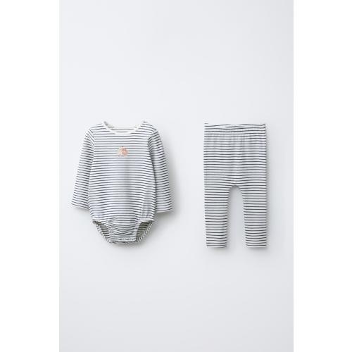 DOG PRINT STRIPED BODYSUIT AND LEGGINGS SET - Blue | ZARA United States
