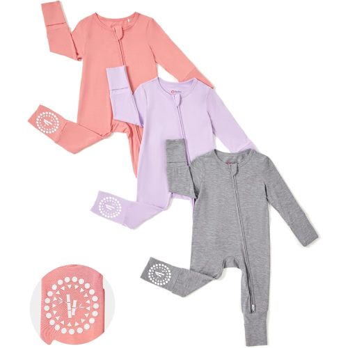 PATPAT Baby Footies Boys Girls - Bamboo Viscose - Zipper & Non-Slip Soles Romper Mitten - Footed & Footless Infant Clothes