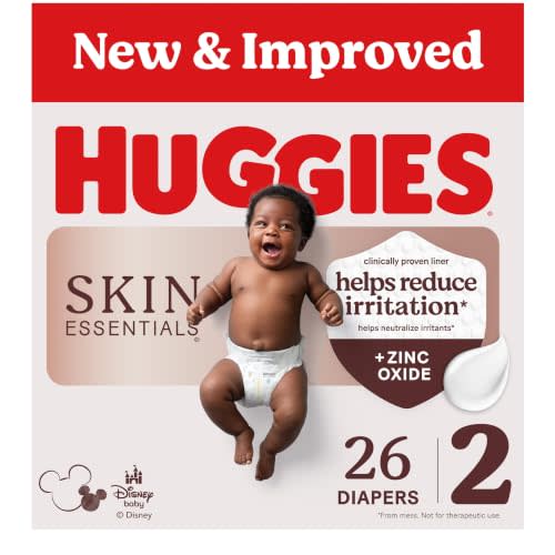 Huggies Skin Essentials Diapers Size 2, 26 Count | Zinc Oxide Enriched Liner, Rash Protection, Breathable Outer Cover, No Harsh Irritants, Dermatologist Tested