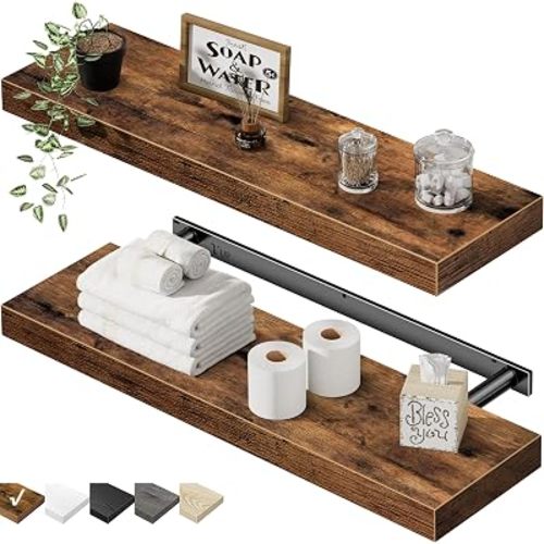 QEEIG Bathroom Long Floating Shelves for Wall (Brown, Set of 2, 23.6")