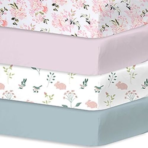 Little Grape Land Crib Sheets for Baby Boys Girls, Soft and Breathable Baby Crib Sheets 52"x28", Crib Mattress Sheet Neutral for Standard Crib and Toddler Bed Mattress (Floral)