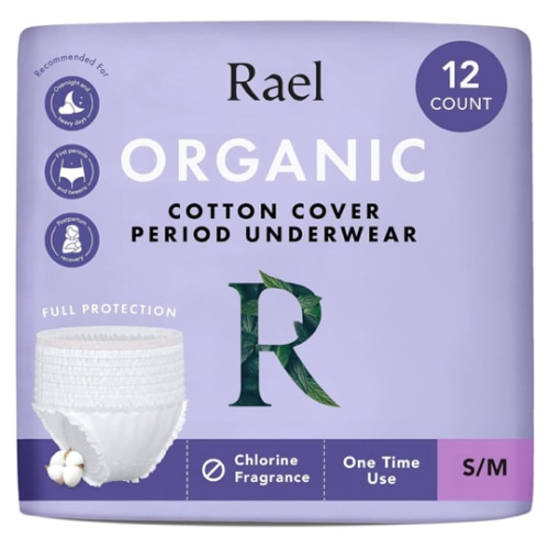 Rael Disposable Underwear for Women, Organic Cotton Cover - Incontinence Pads, Postpartum Essentials, Disposable Underwear, Unscented, Maximum Coverage (Size S-M, 12 Count)