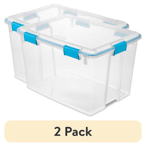 (2 pack) Sterilite 80 Quart Gasket Box, Weather-Resistant Large Clear Storage Bin with Latch Lid, Blue