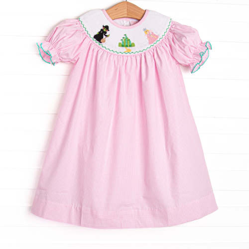 Emerald Enchantment Smocked Bishop Dress, Pink – Stitchy Fish