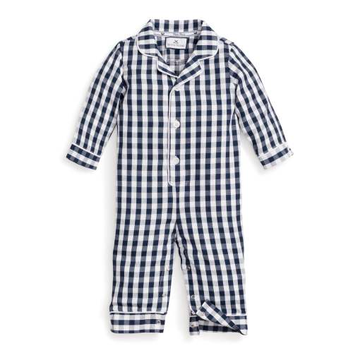 Baby's Twill Classic Romper in Navy Gingham