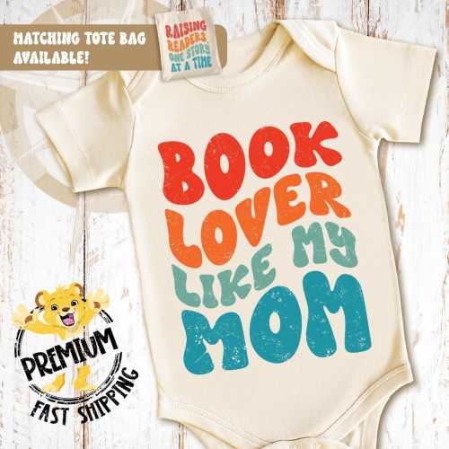 Book Lover Like My Mom Onesie® - Retro Book Lover Toddler Shirt - Reading at school or library story loving kids clothes - 1516