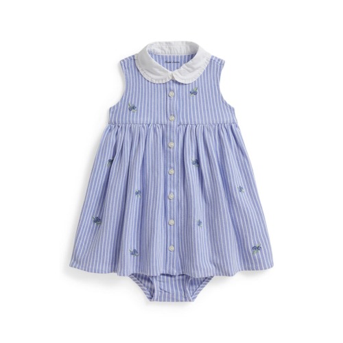 Blueberry Oxford Cotton Dress & Bloomers Set