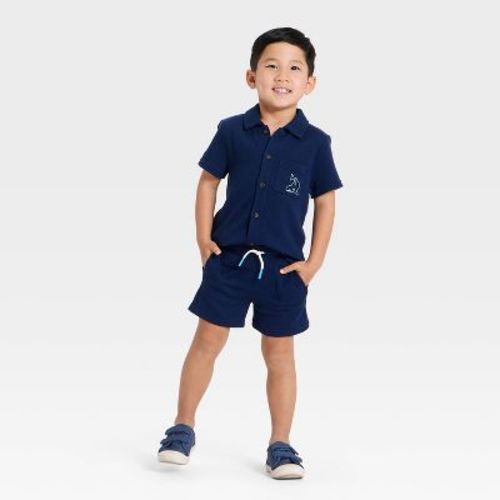 Toddler Boys' 2pc Waffle Knit Jacquard Set - Cat & Jack™ Navy Blue 12M