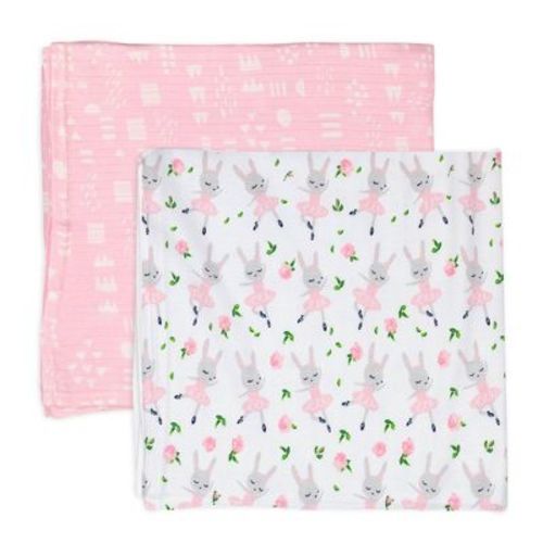 Honest Baby Organic Cotton Muslin Swaddle Blankets - Teal Geometric 2pk