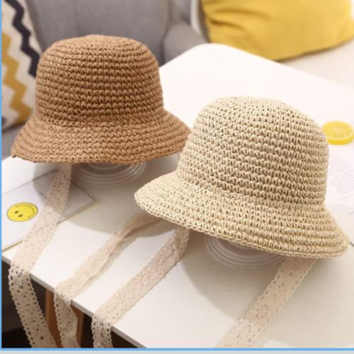 Little Girls Floppy Foldable Packable Wide Brim Summer Sun Hats Beach Straw Hat Baby Photography Straw Bucket Hats