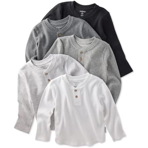 Butterblu Payton 5-Pack Long Sleeve Henley Shirts 100% Organic Cotton Tees