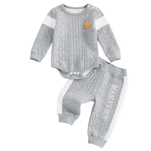 Kayotuas Newborn Baby Boy Outfit Mamas Boy Baby Clothes Cute Bear Embroidery Long Sleeve Romper Pant Set Fall Winter Clothing