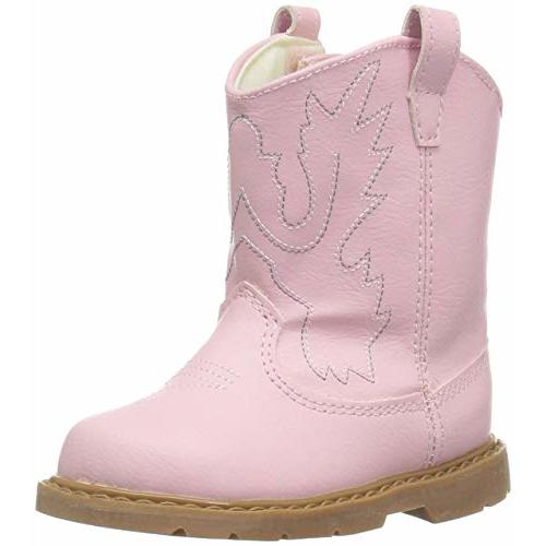 Baby Deer, Faux-leather, Rubber-soled, Kids Round Toe Western Boot for Toddler Boys or Girls with Ornamental Cowboy Stitching and Hook-and-loop Closure