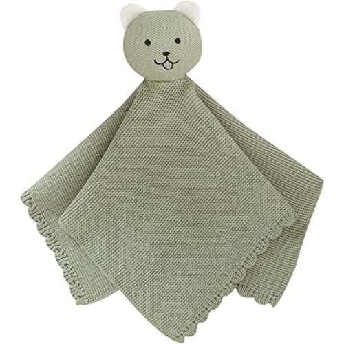 LAWKUL Baby Blanket Bear Lovey Soft Cuddly Security Blanket for Newborns Infants Boy Girl Knit Snuggle Comfort Green 16x16in