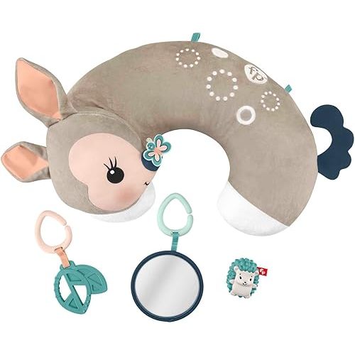 Fisher-Price Baby Toy Tummy Time Fawn Wedge, Animal-Themed Support with Mirror, Teether & Rattle for Developmental Play Newborns Ages 0+ Months